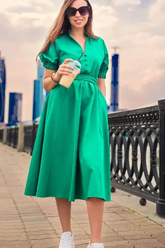 Wrap Midi Dress – Emerald Draped Beauty
