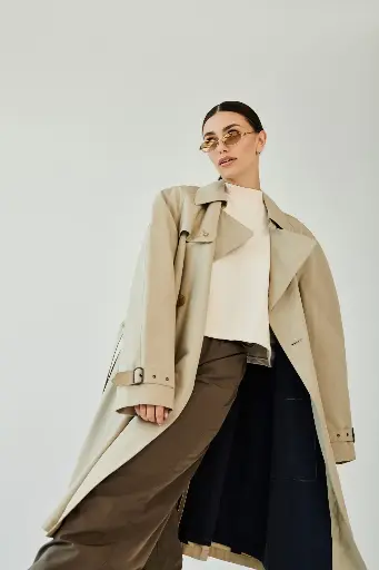 Oversized Belted Trench Coat – Beige Elegance