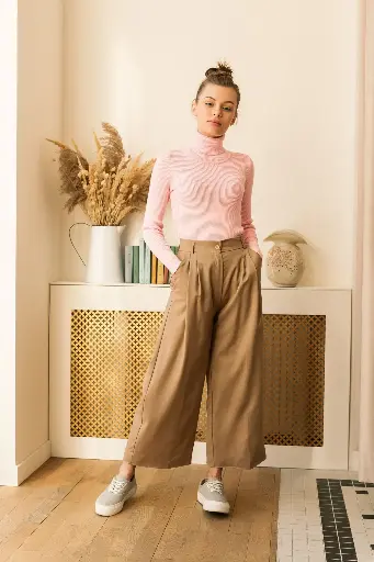 High-Waisted Wide Leg Trousers – Classic Camel